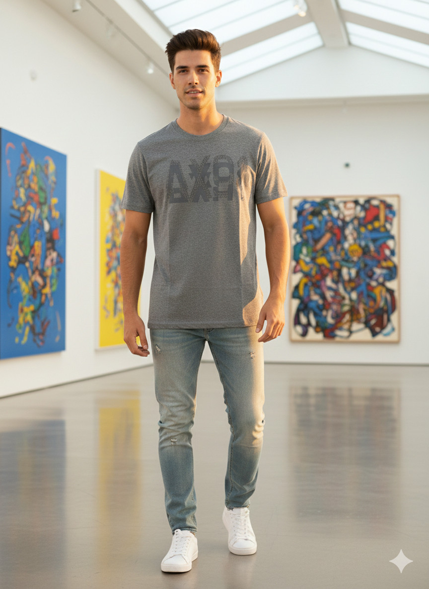 ARMANI EXCHANGE Heather Grey AX-08 Short Sleeve Slim Fit Designer T-shirt NWT