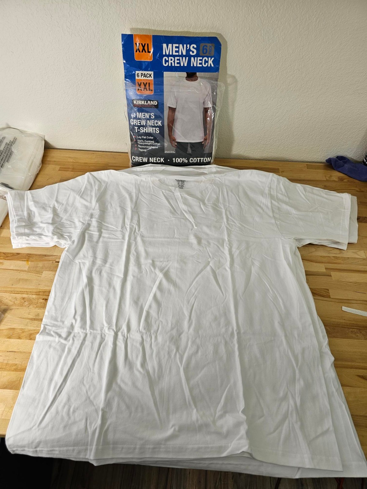 *5 PACK* XXL / 2XL – WHITE – Kirkland Signature Men’s Crew Neck Cotton Shirts