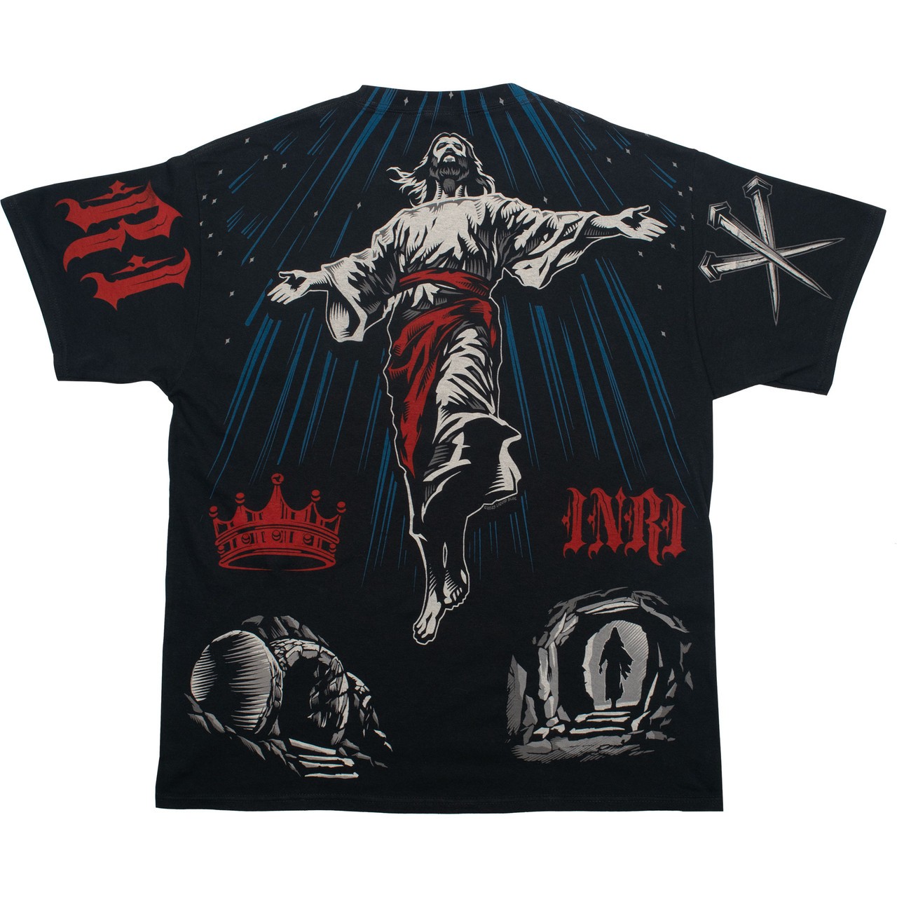 Jesus Ascension Black T-Shirt Liquid Blue