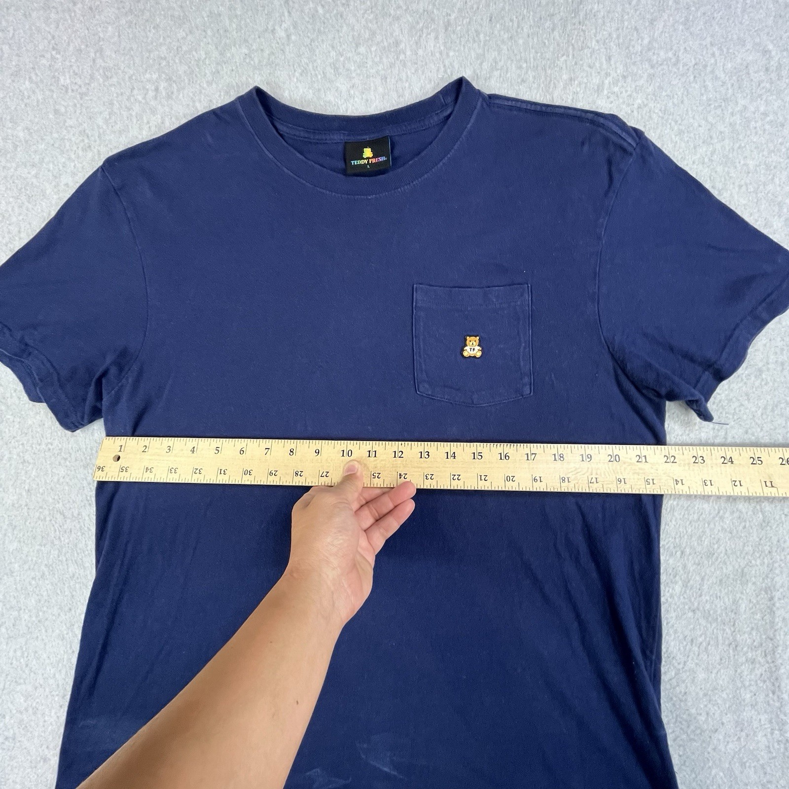 Teddy Fresh Classic Pocket Tee Embroidered Bear Blue Mens Large Cotton