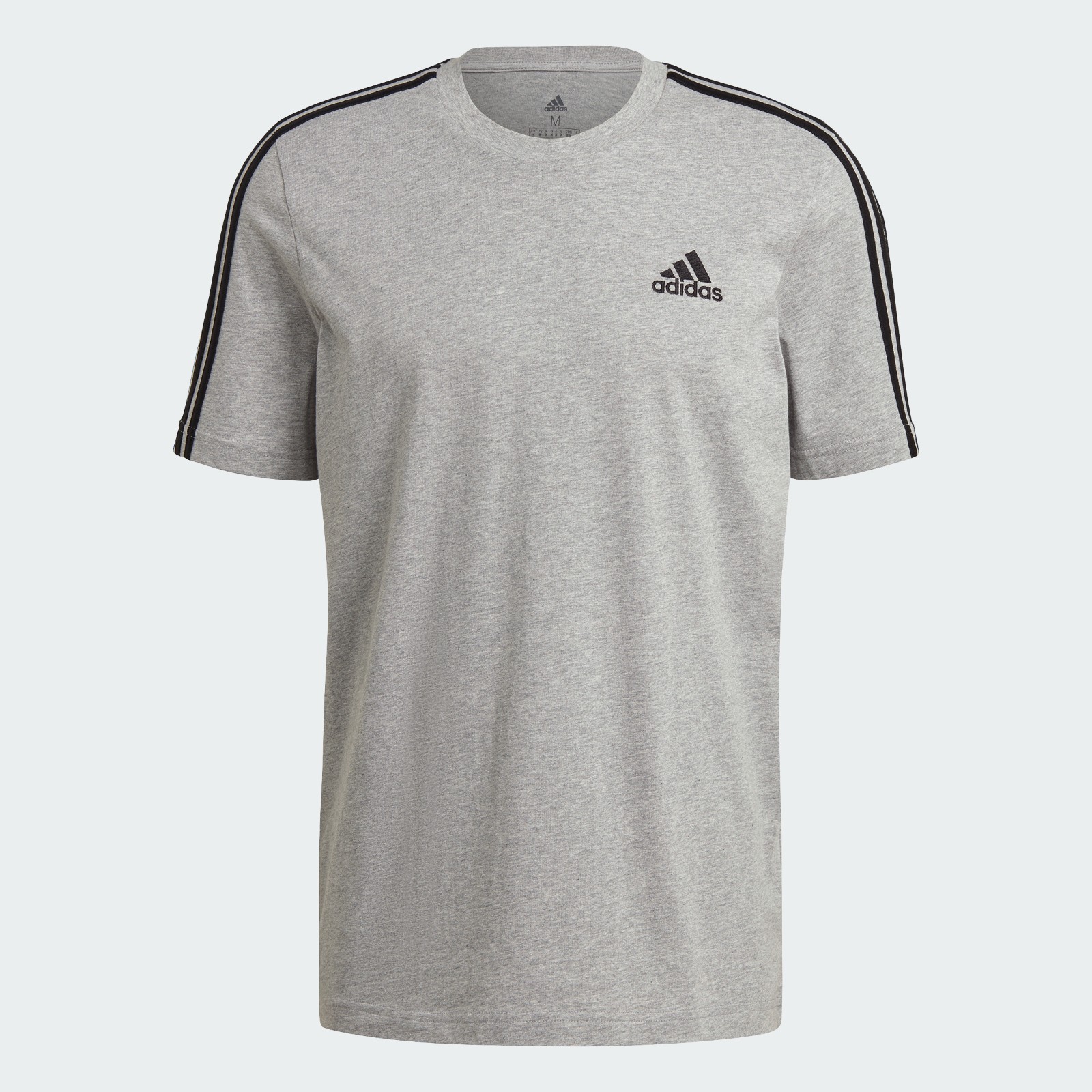 Adidas Essentials 3-Stripes T-Shirt Men’s size M Gray Crew-Neck Short Sleeve NEW