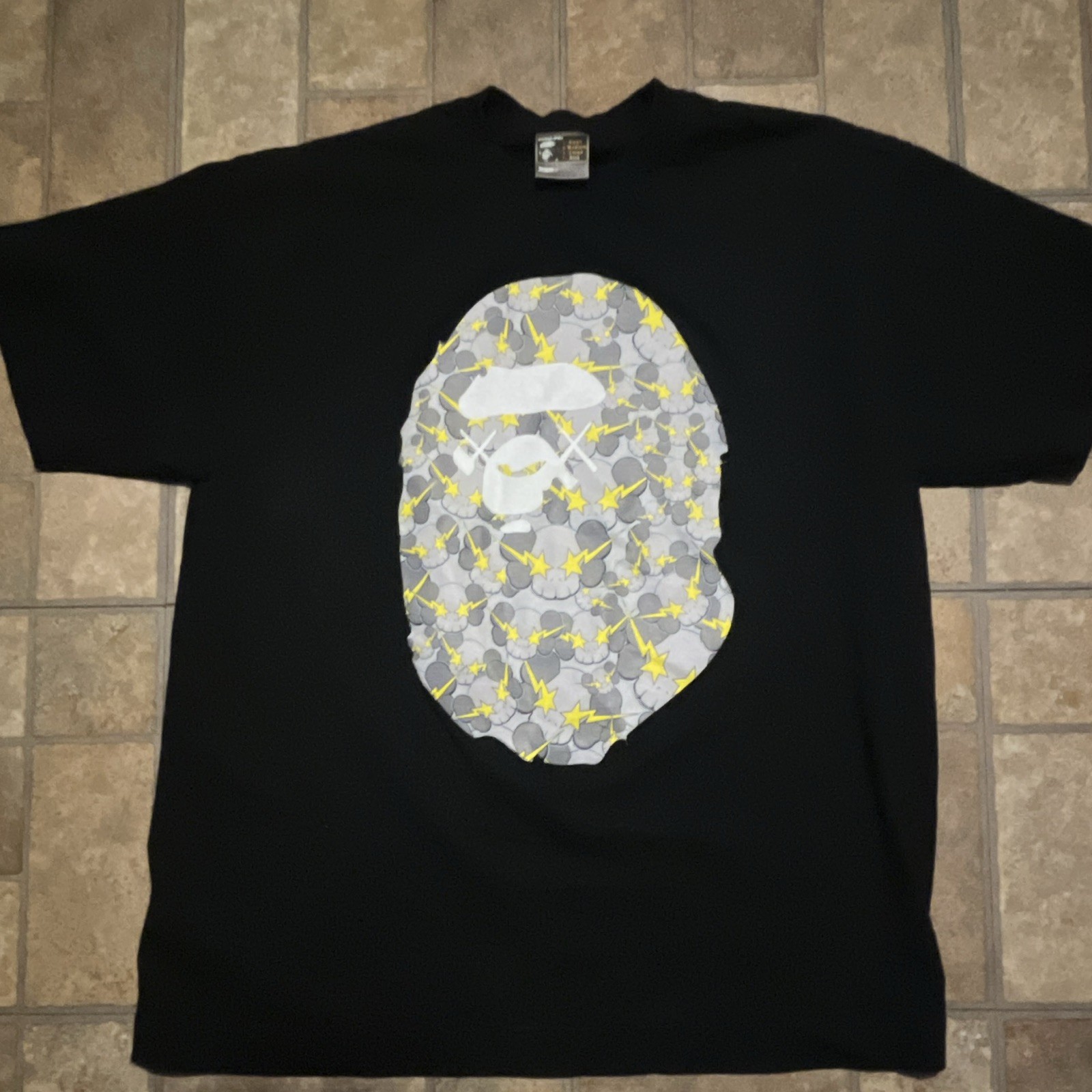 A Bathing Ape BAPE x KAWS Black Logo Graphic Cotton Knit T-Shirt Crew Neck XTRA