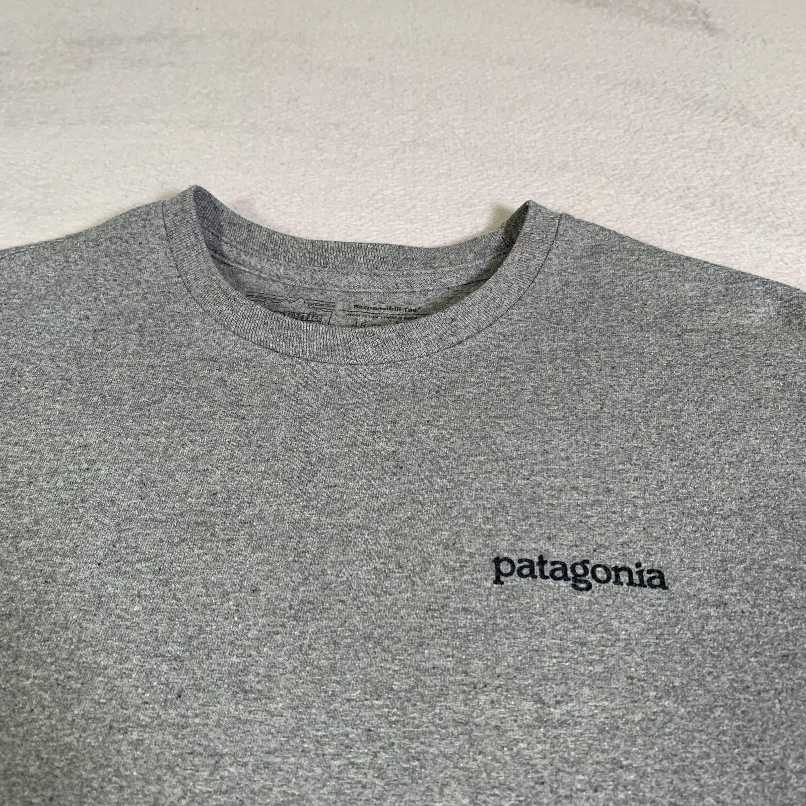 Patagonia Shirt Mens Medium Gray Responsibili-Tee P-6 Logo Mountain Short Sleeve