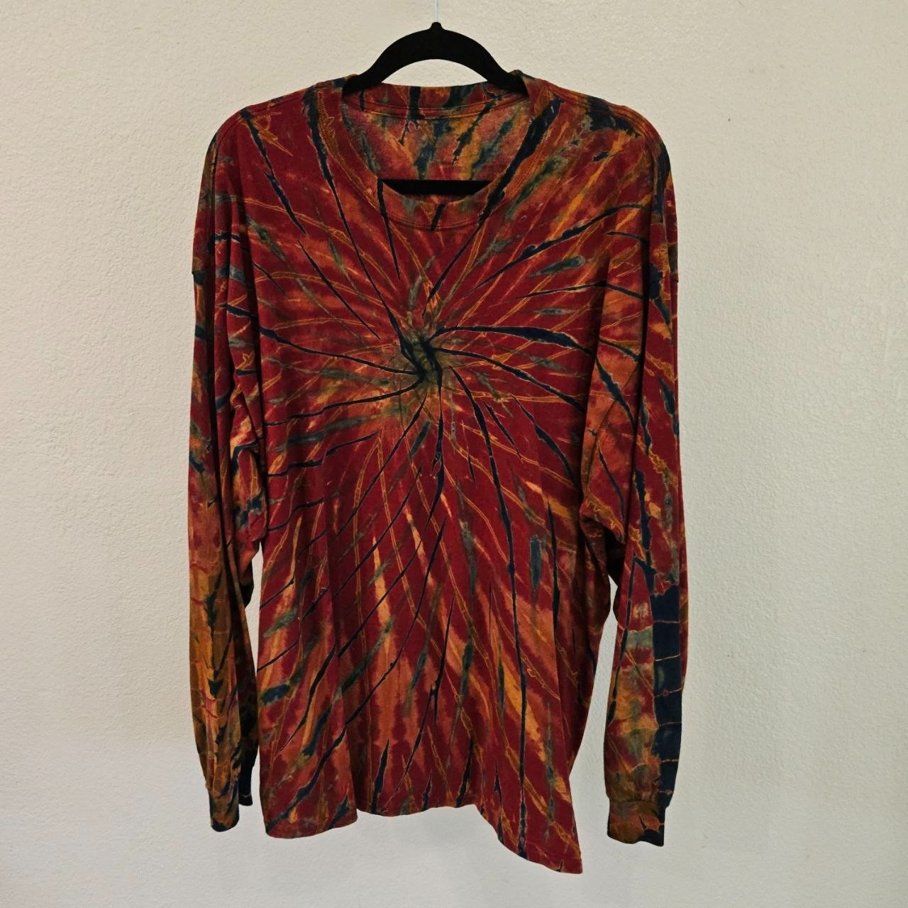Tie Dye Long Sleeve Shirt Mens XL Red Orange Spiral Festival Hippie Psychedelic