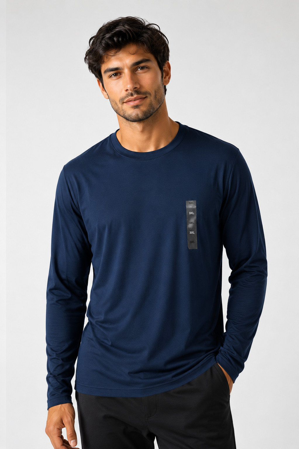Alfani Mens T-Shirt New 3XL Navy Blue Crew Neck Long Sleeve Stretch Basic Knit
