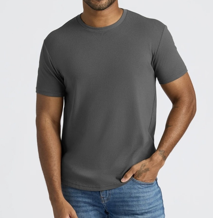 2x True Classic Curved Hem Crew Neck T Shirt Short Sleeve Carbon/Carob Size L