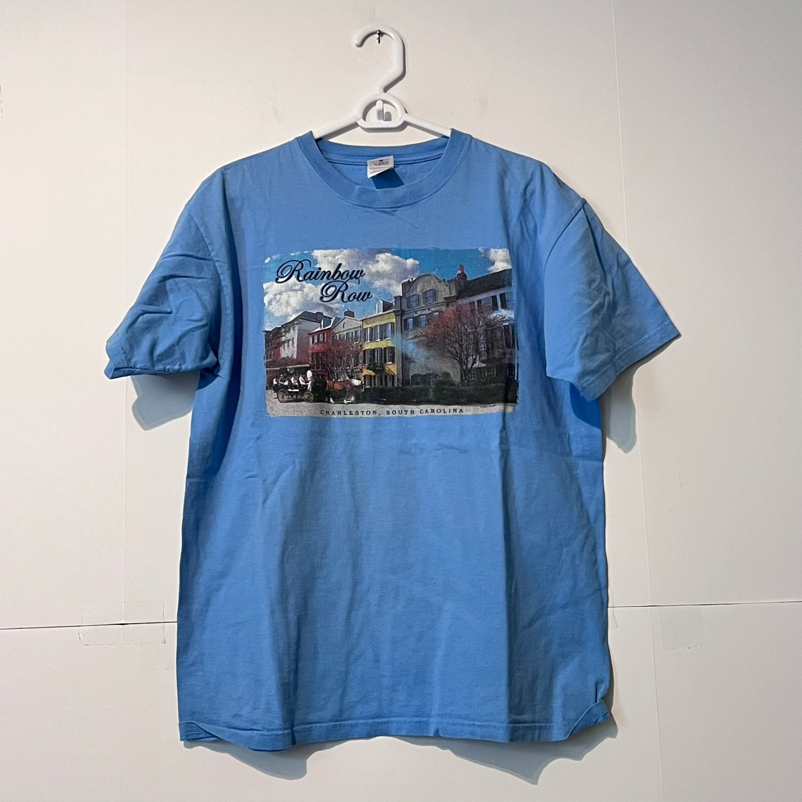 Vintage 00S Anvil Mens T-Shirt Size L Blue Rainbow Row Charleston South Carolina