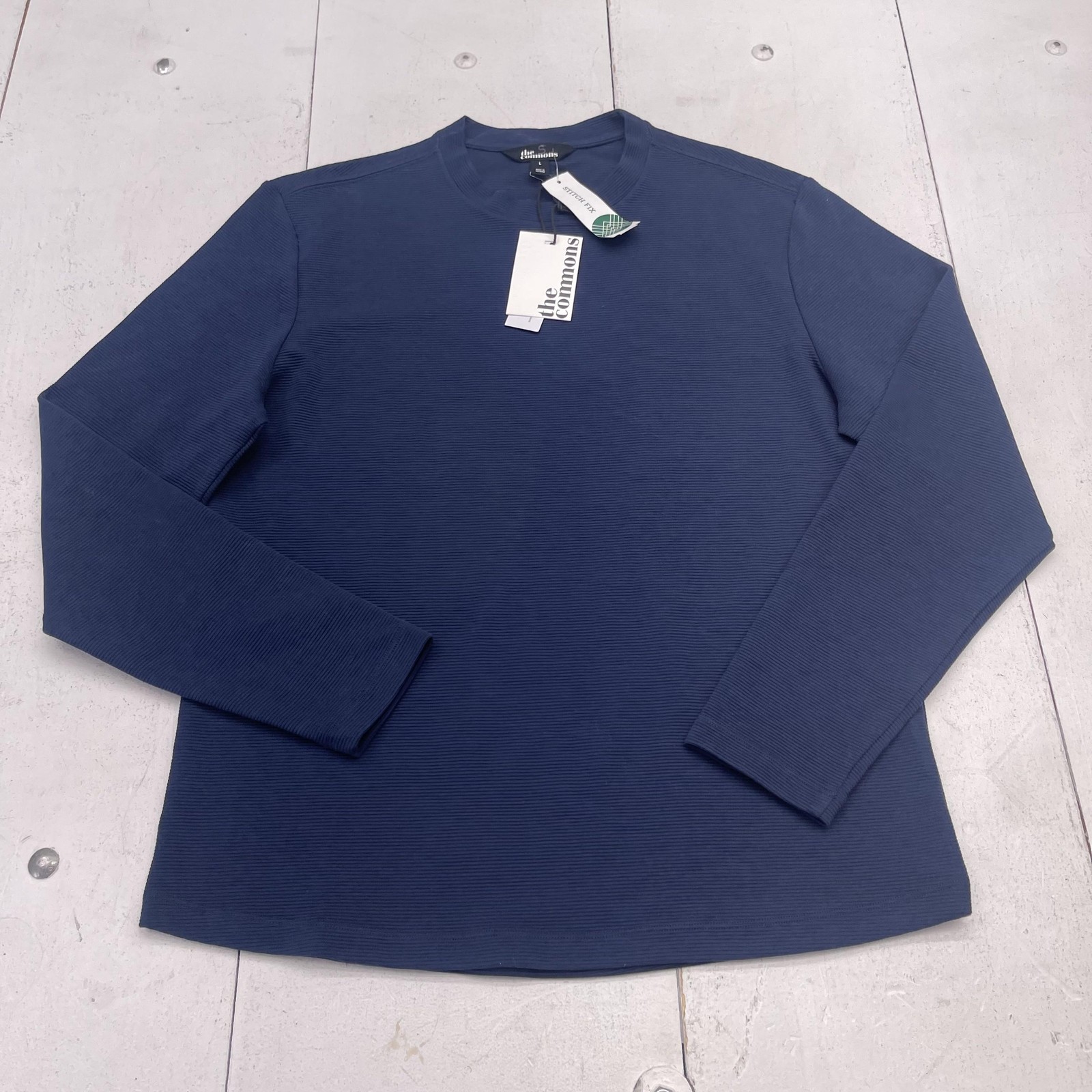 The Commons Shirt Mens Large Blue Long Sleeve Rib Knit Crewneck Stretch Tee