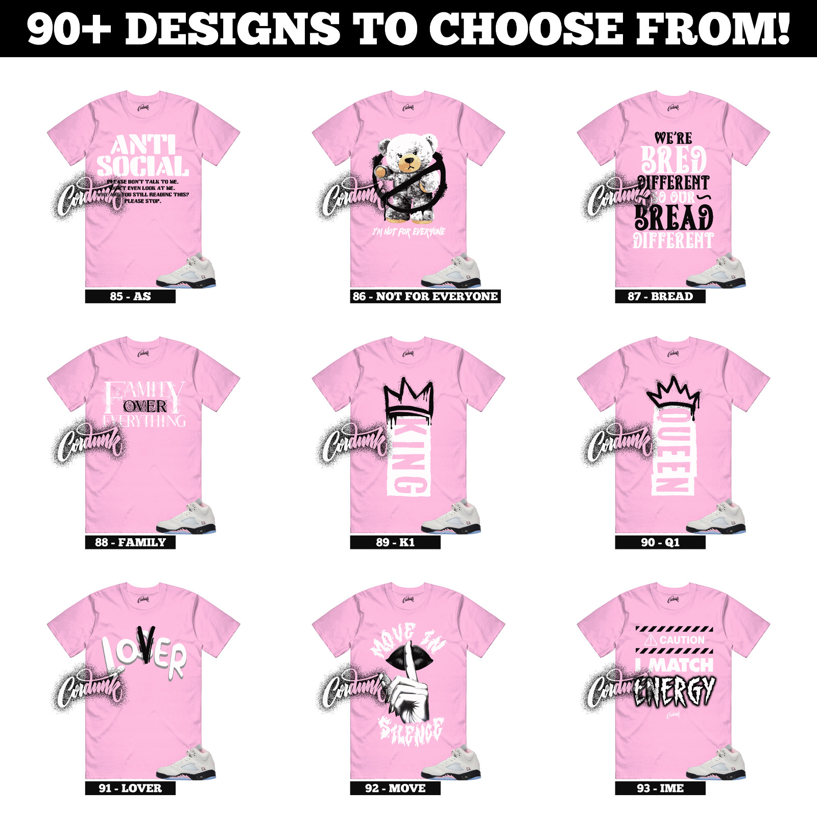 5 Medium Soft Pink White Black Foam Triple Sneaker T Shirt