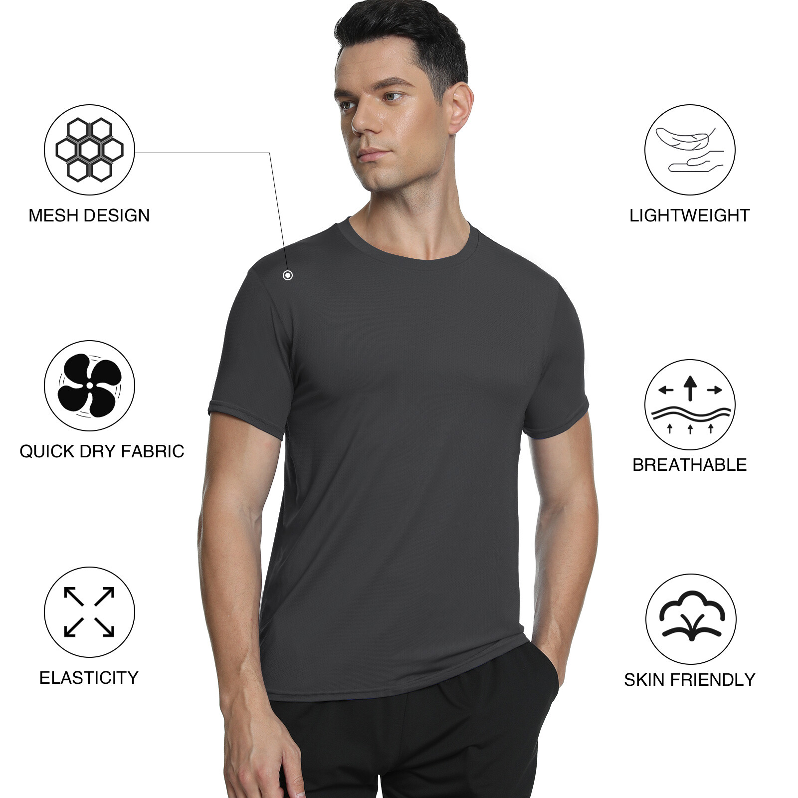 5PCS Men’s Sleeve Polyester Sport Shirt Workout Moisture Wicking Gym T-Shirt