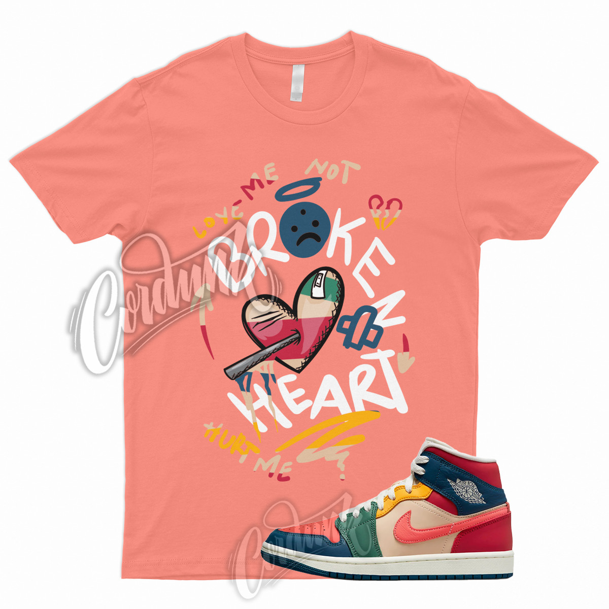 BROKE Shirt for J1 1 Mid Magic Ember Fire Red Taxi French Blue Multi Color Green