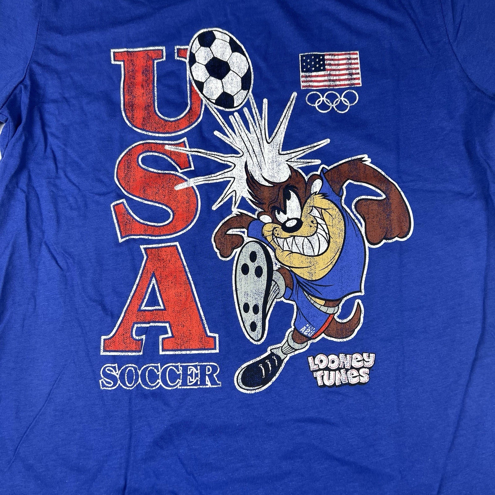 Taz Looney Tunes Team USA Tasmanian Devil Soccer T-Shirt Royal Blue Youth Large