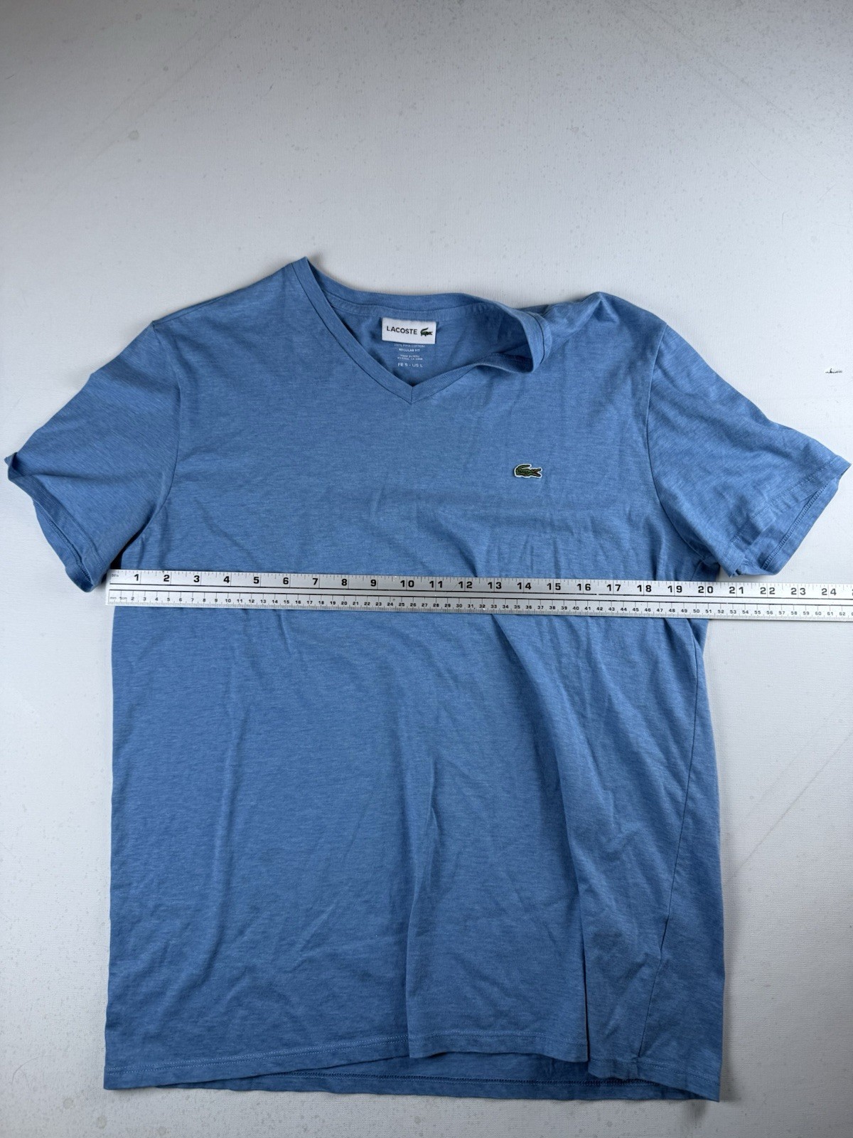 Men’s Lacoste Large Navy Blue Short Sleeve Pima Cotton V-Neck T-Shirt Tight Fit