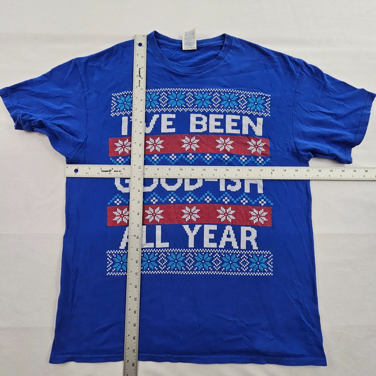 I’ve Been Goodish All Year Christmas Blue Short Sleeve Cotton T-Shirt Adult L