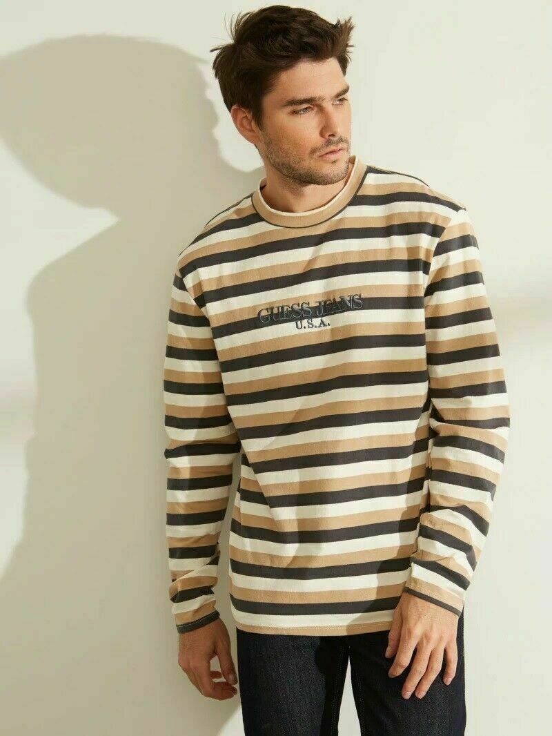 $100 Guess Jeans USA Originals Stripe LS Shirt !! Farmer Asap Rocky sean complex