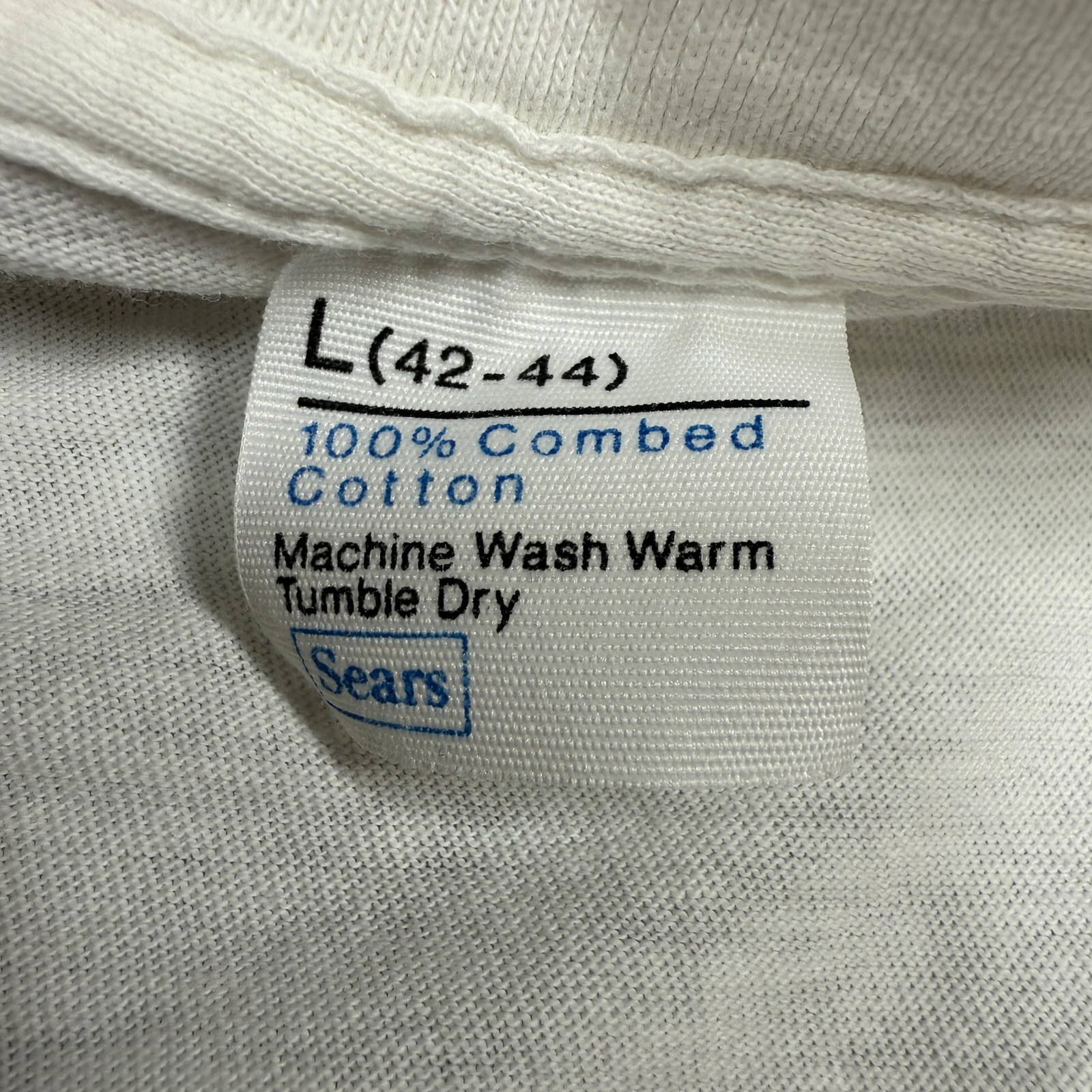Vintage Sears Shirt Mens Large White V Neck Single Stitch Thin Stained 80s