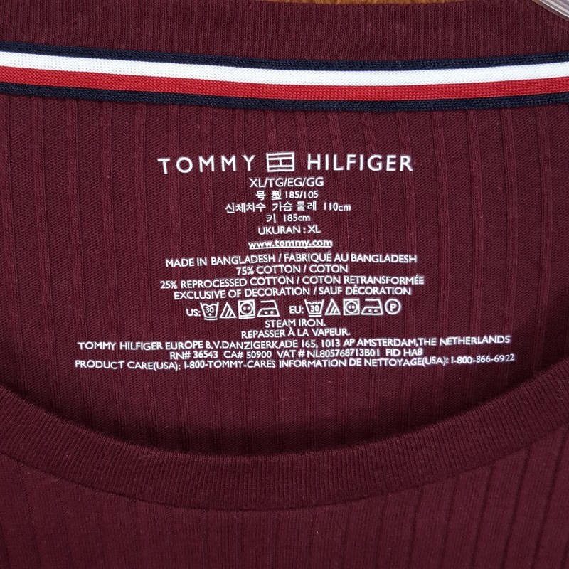 TOMMY HILFIGER Shirt Mens XL Maroon Pullover Crew Long Sleeve Ribbed Knit