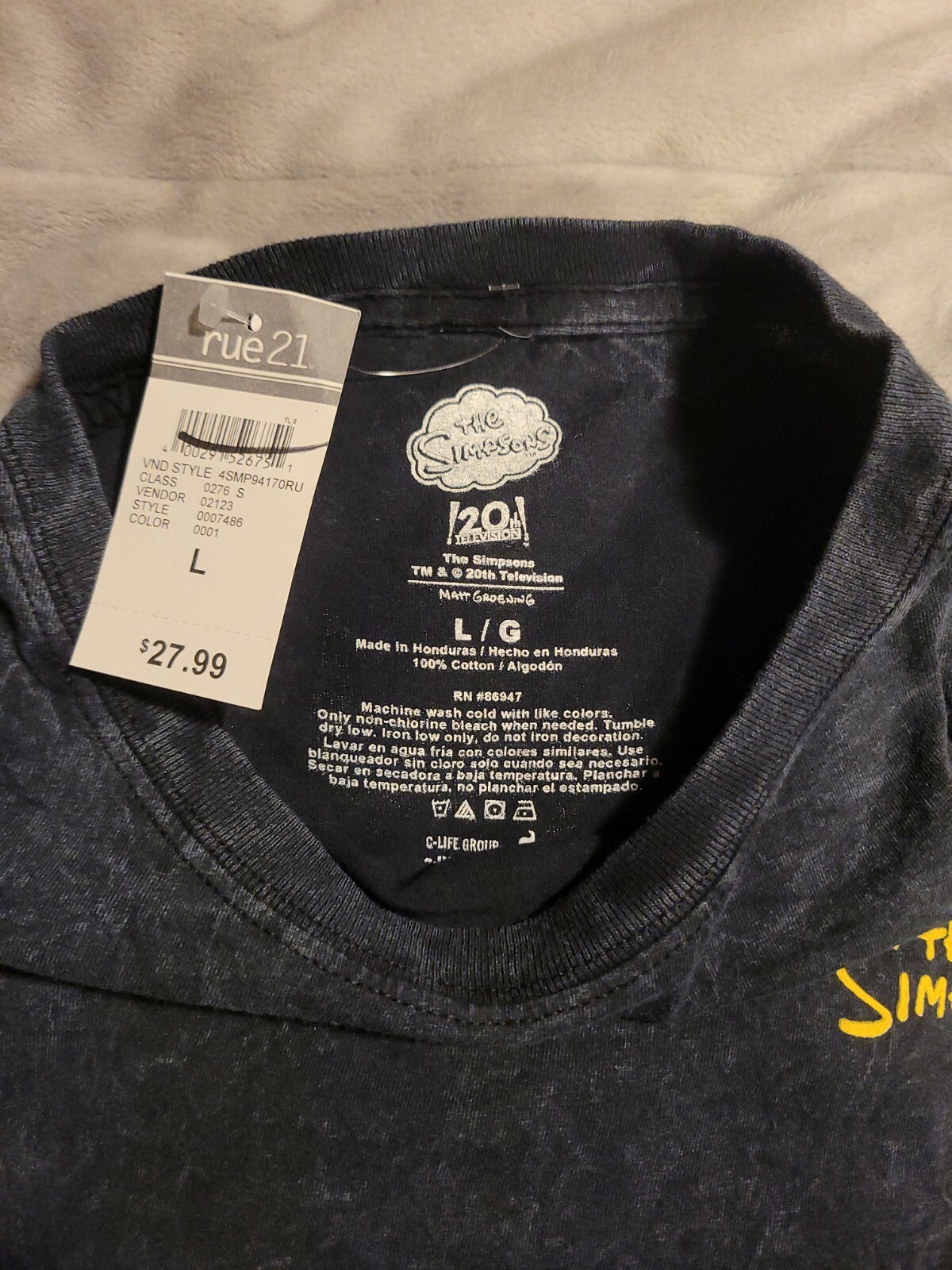 Men’s The Simpsons Devilish Bart Simpson Size L Black T-Shirt 100% Cotton NWT