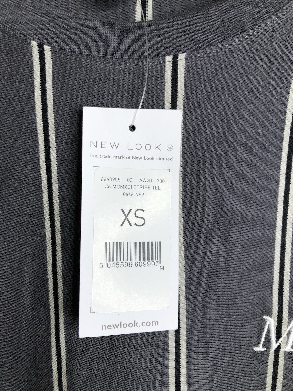 New Look NWT Striped Gray Tee MCMXCI Adult Size XS NEW MEN