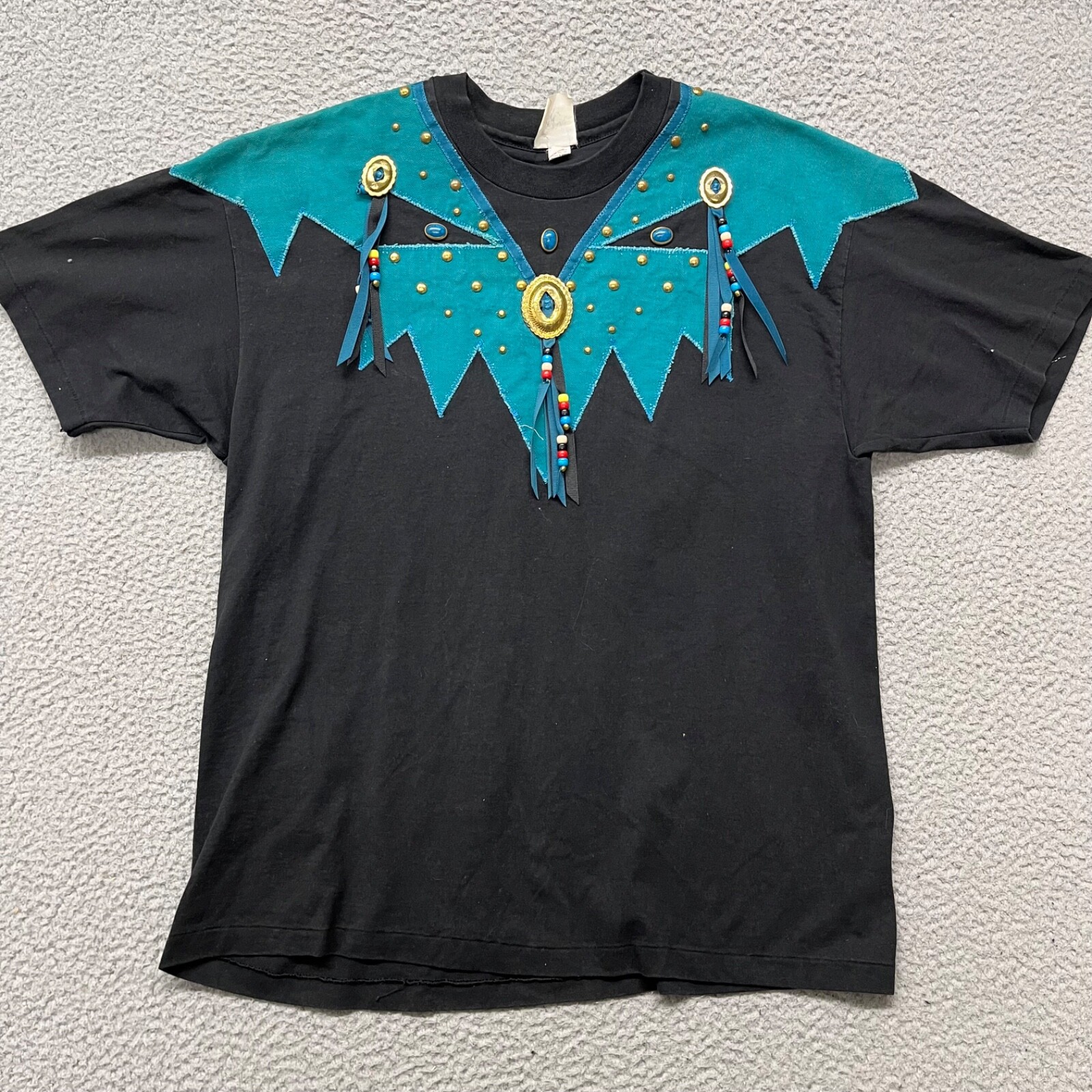 Vtg Navajo Shirt Adult XL Black Indian Indigenous Custom Beaded Southwestern