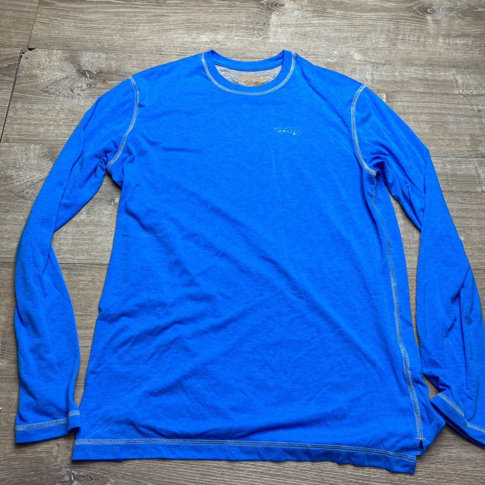 Orvis Trout Bum Mens Size M Blue Long Sleeve Performance T-Shirt Poly Cotton