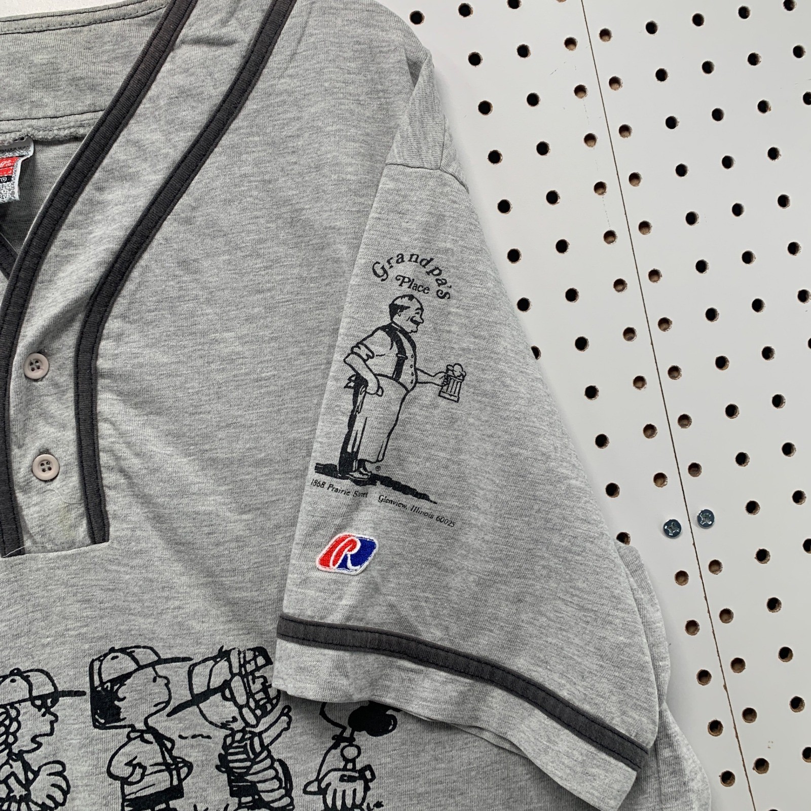 Vintage Rawlings Peanuts Baseball Jersey Mens XL Grey 90s Snoopy Charlie Brown