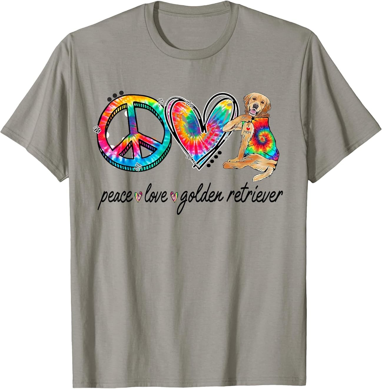 Peace Love Golden Retriever Tie Dye Rainbow Dog Lover T-Shirt Gift Full