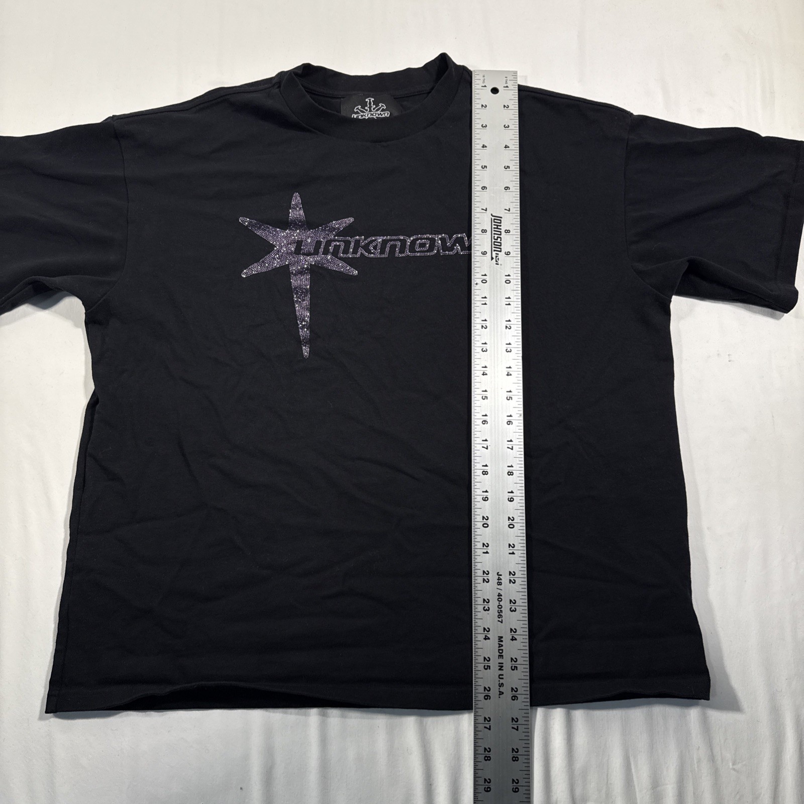 Unknown London Rhinestone T Shirt Black Large