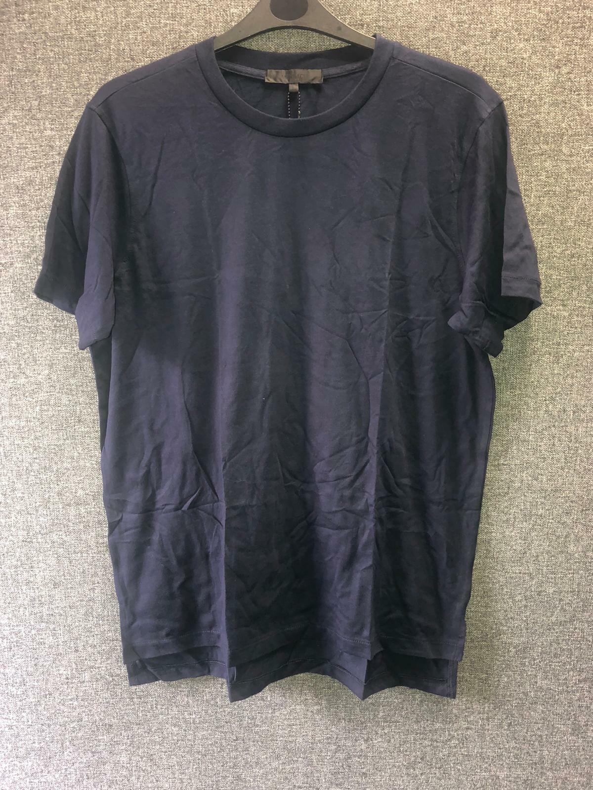 Mennace Stepped Hem Plain T-Shirt Navy Large TD014 OO 10