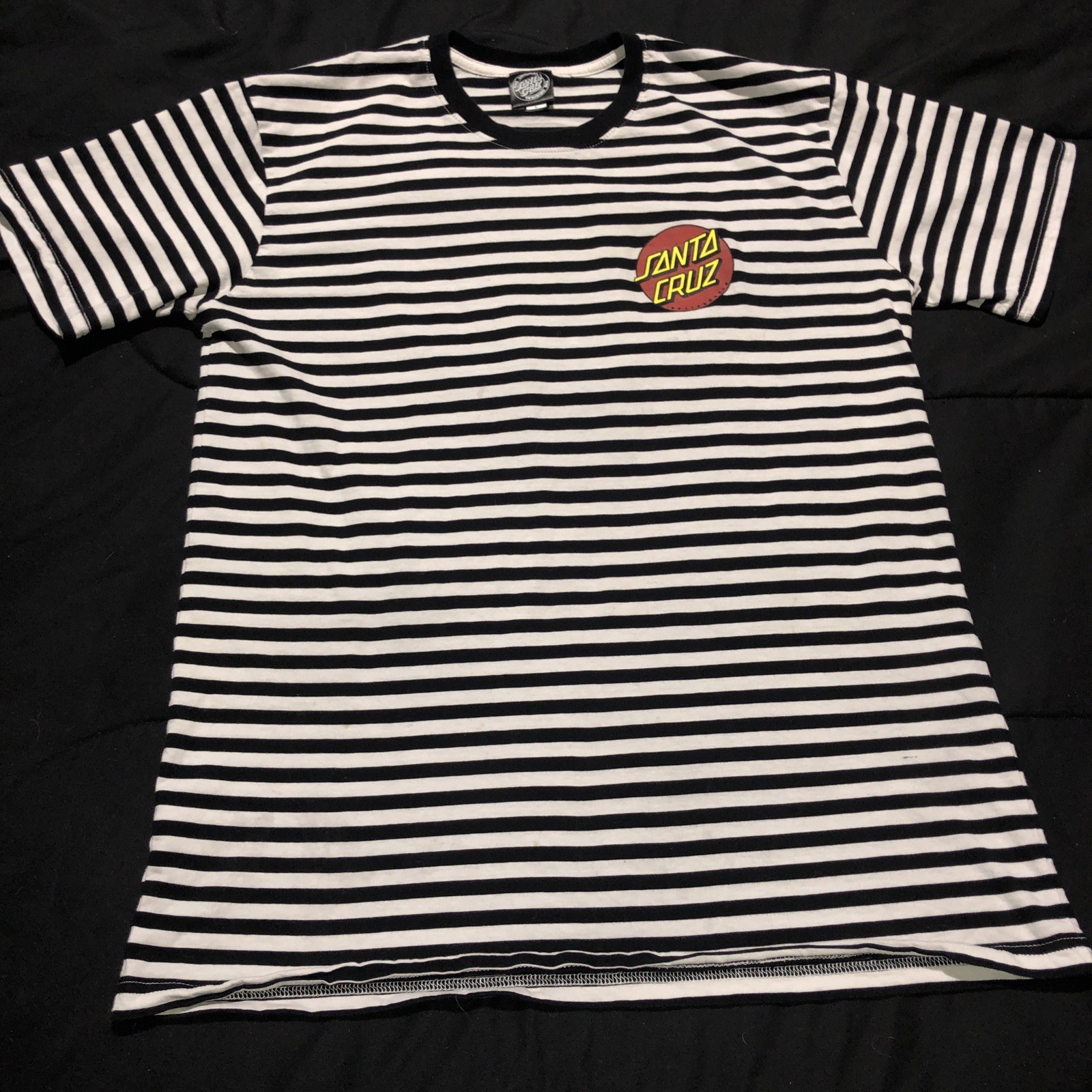 Santa Cruz Skateboards Shirt Dot Logo Striped Black And White Hip Hop