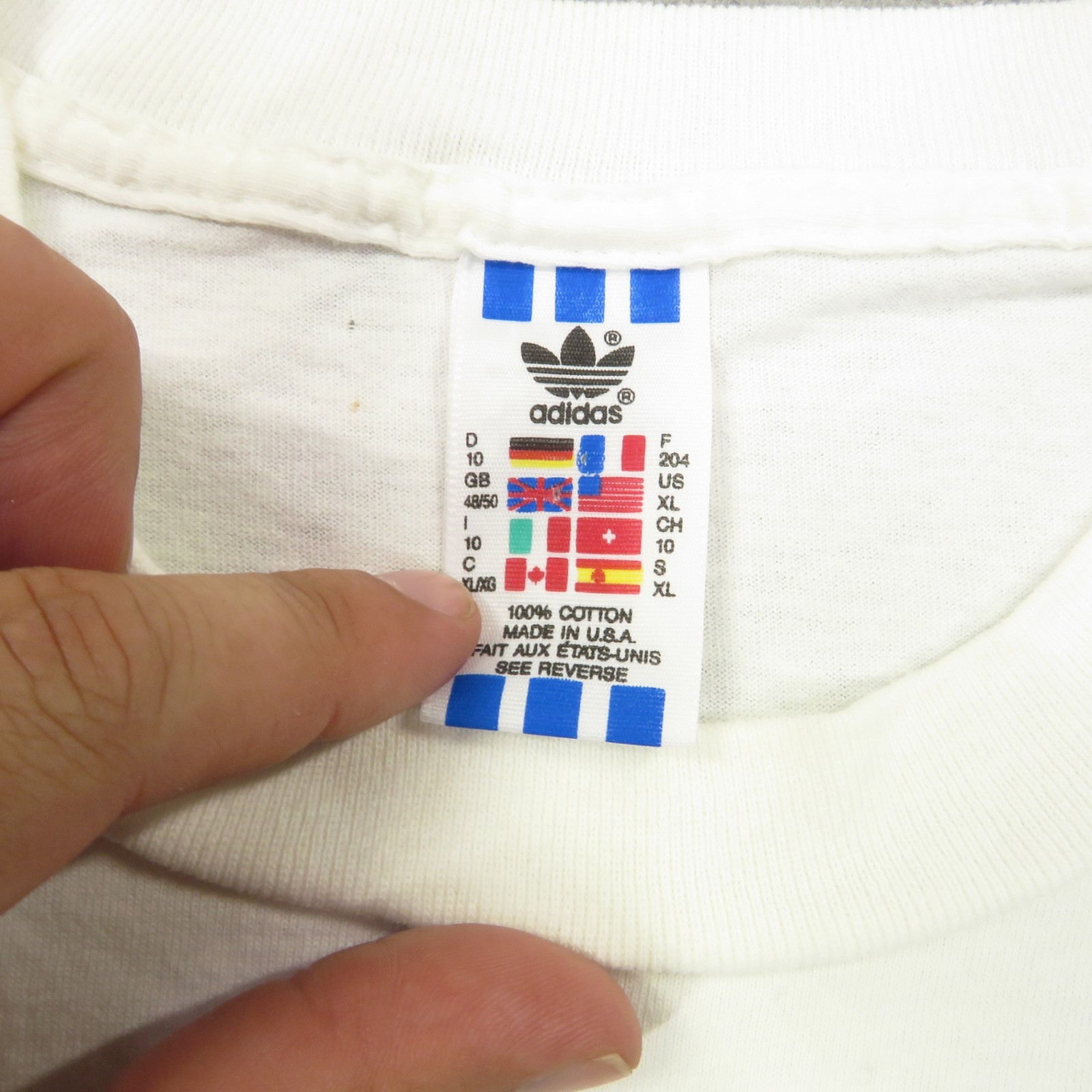 VTG Adidas Shirt Men XL 90s USA American Flag Graphic Tee Spellout Single Stitch
