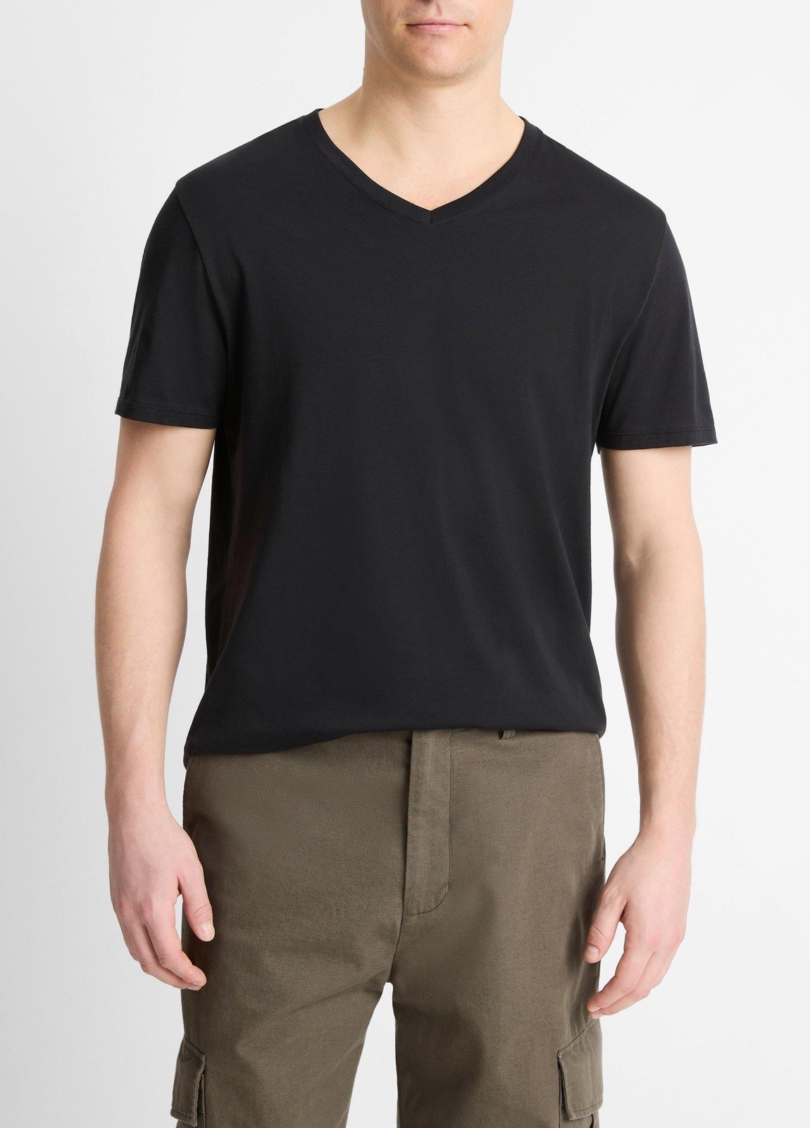 $65 Vince Pima Cotton Short Sleeve V-Neck Tee Black S