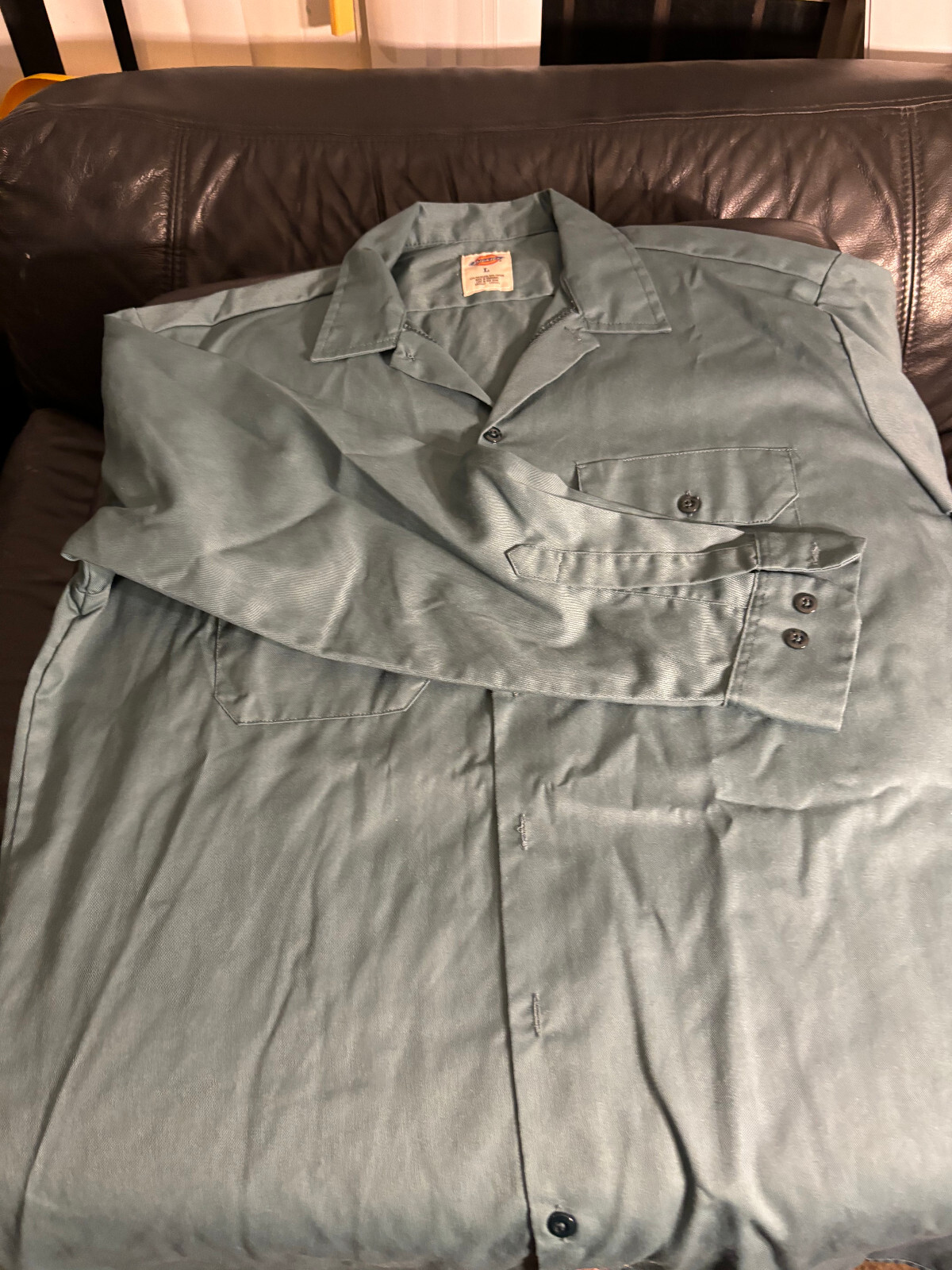 Dickies Button up work shirt perfect mint pockets L Green long sleeve