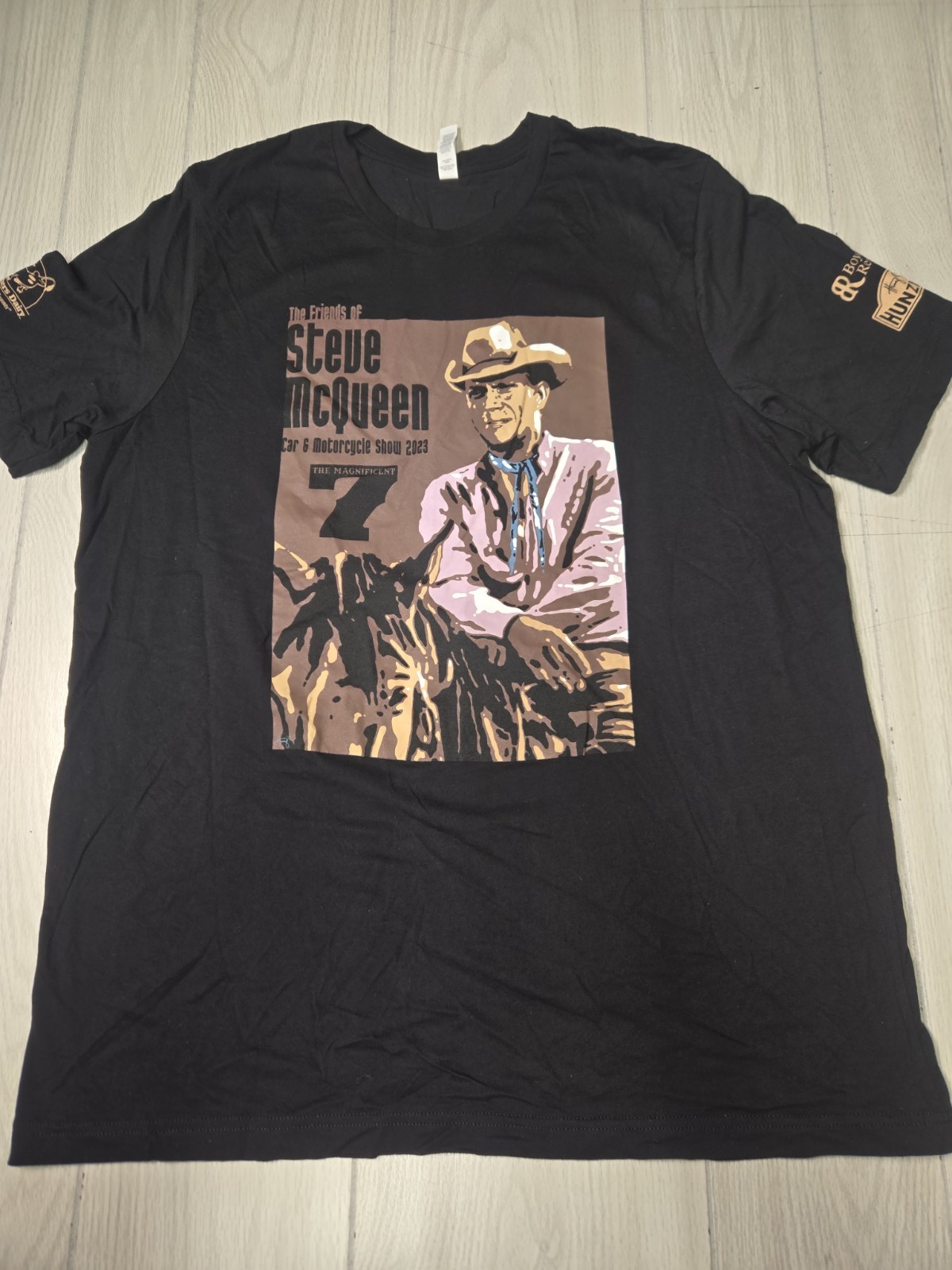 The Magnificent 7 Steve McQueen Car & Motorcycle Show 2023 T-Shirt Men’s 2XL
