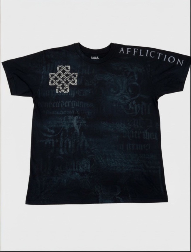 VTG Affliction Mens Studded Wings Sz LG Black t-shirt USA Y2K Grunge Distressed