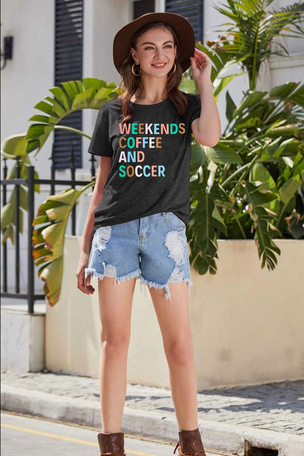 Weekends Coffee and Soccer Mom T Shirt – Soccer Gift Shirt (S, Dark Grey)