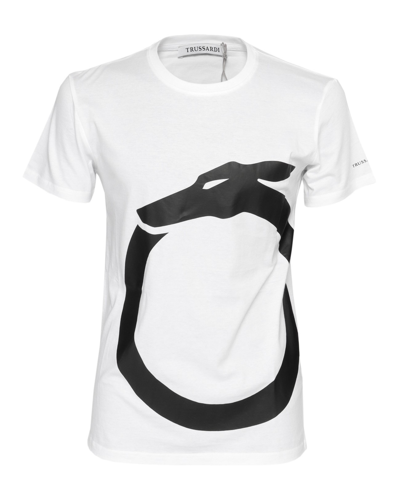 NWT TRUSSARDI Milano T-SHIRT crewneck cotton white black luxury Italy L