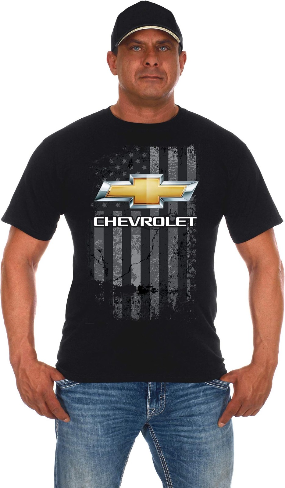 JH Design Men’s Chevy Bow Tie Patriotic American Flag T-Shirt
