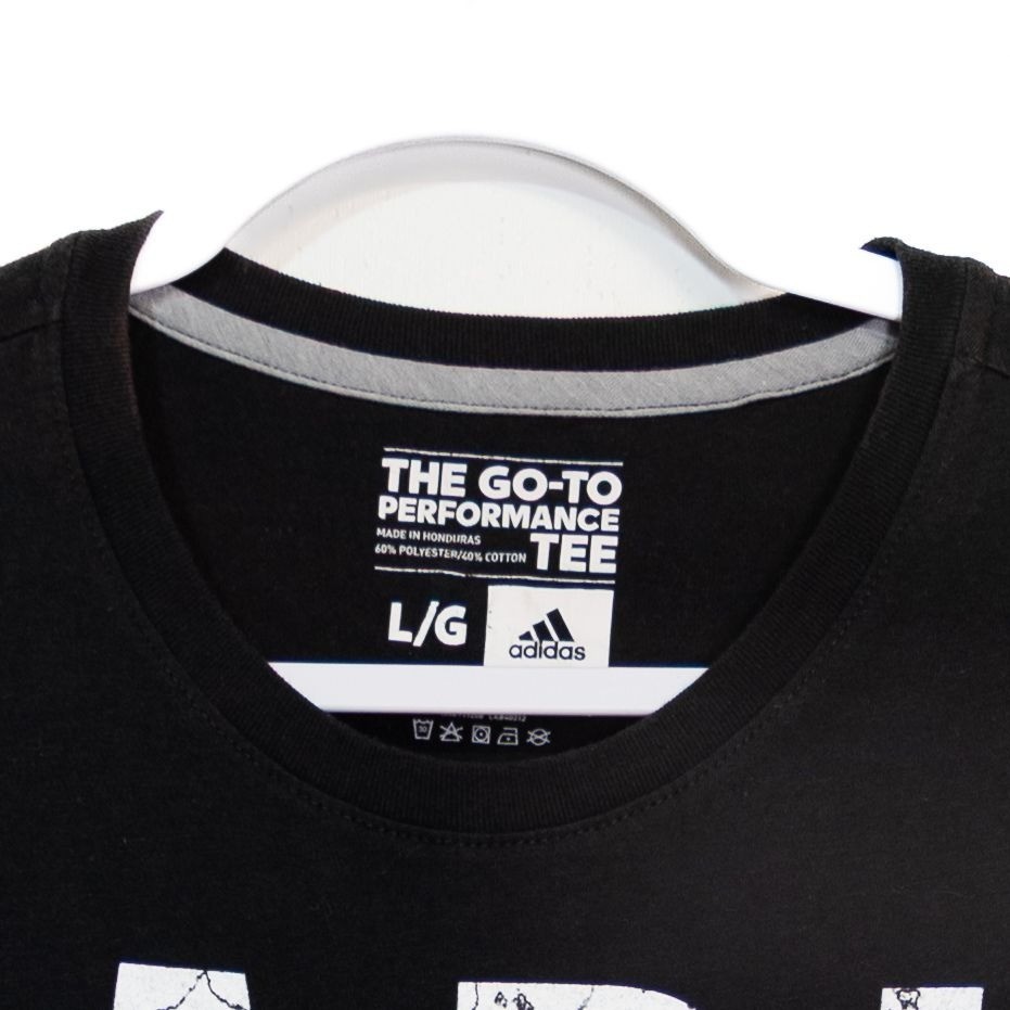 Adidas Size L Go-To Performance Tee Black White Graphic Logo