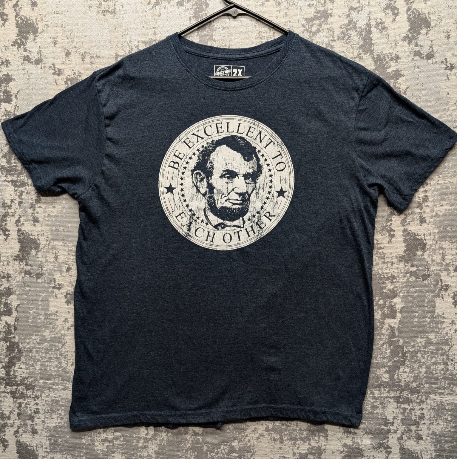 Crazy Dog Men’s T-Shirt 2X Heather Navy Be Excellent To Each Other Chest 46″ GUC