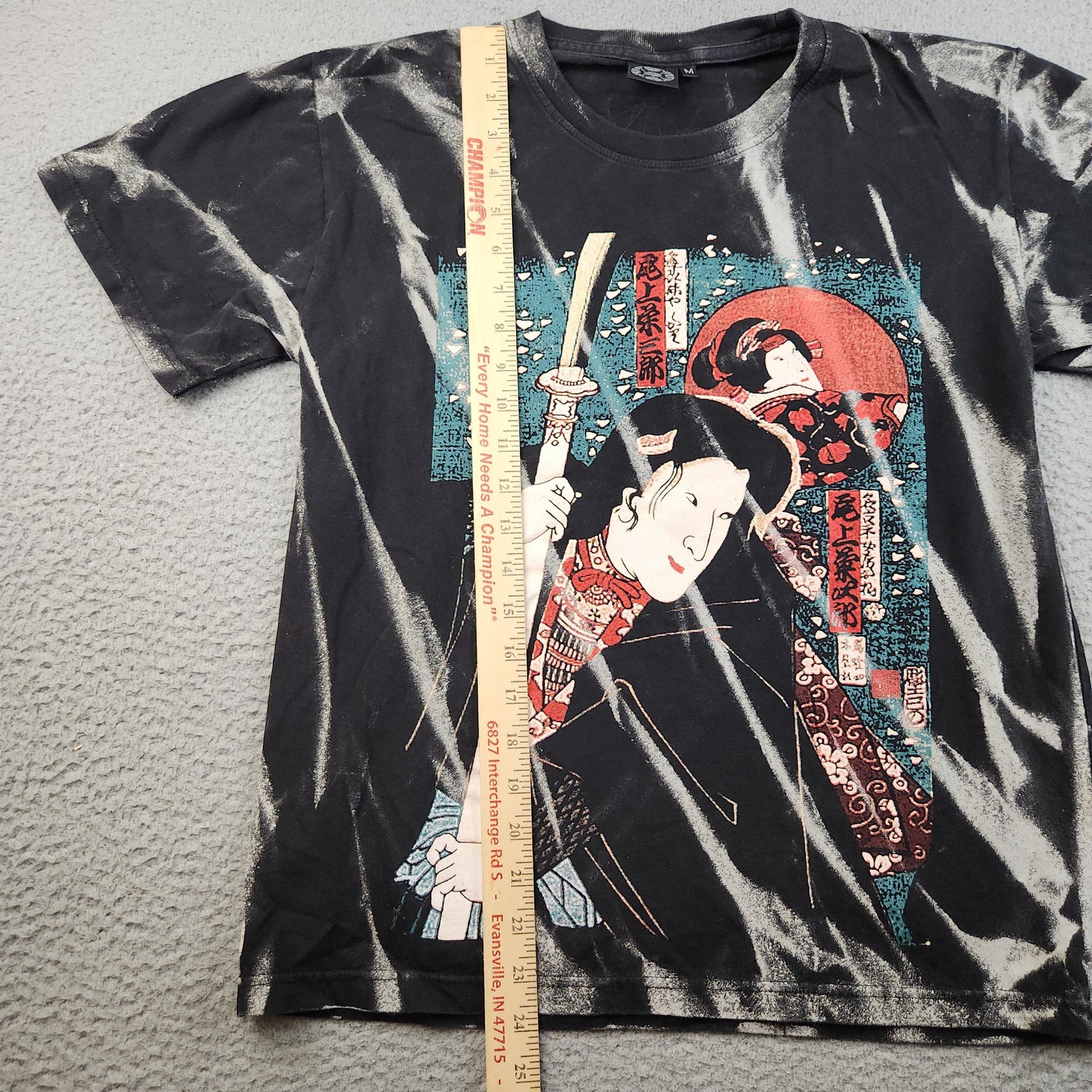 Samurai Ukiyo-e Shirt Mens Medium Black Tie Dye Japanese Art Graphic Tee