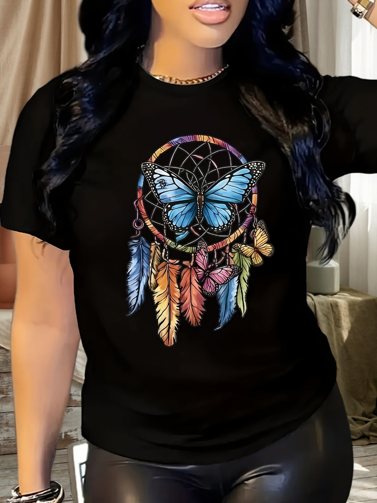 Women’s Round-neck Short-sleeve T-shirt Butterfly Print Casual Fashion T-shirt √
