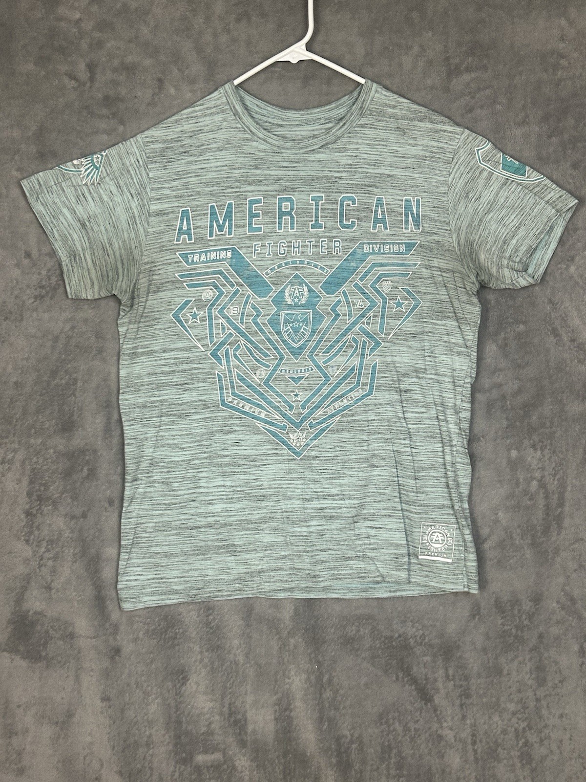 Buckle American Fighter Shirt Mens Medium Blue Double Sided MMA Sports USA