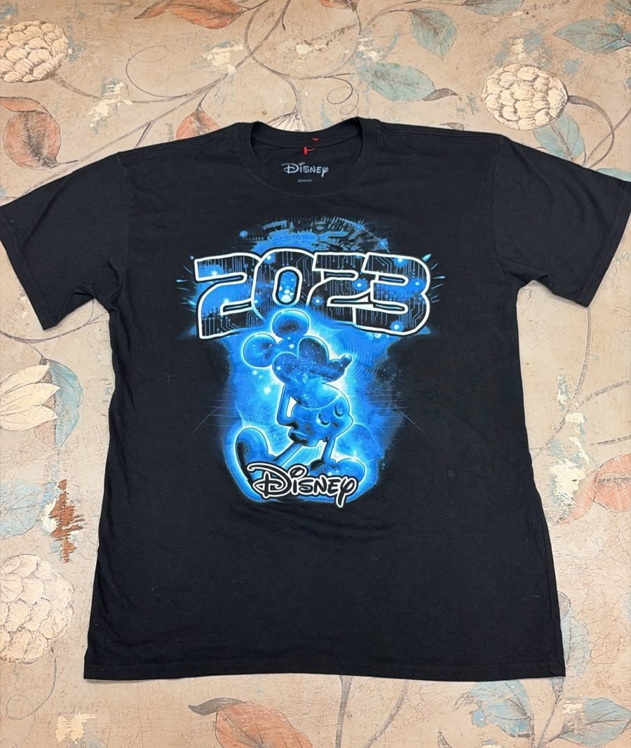 Disney Logo T-Shirt Mens Medium Black 60/40 Cotton Poly Graphic Tee