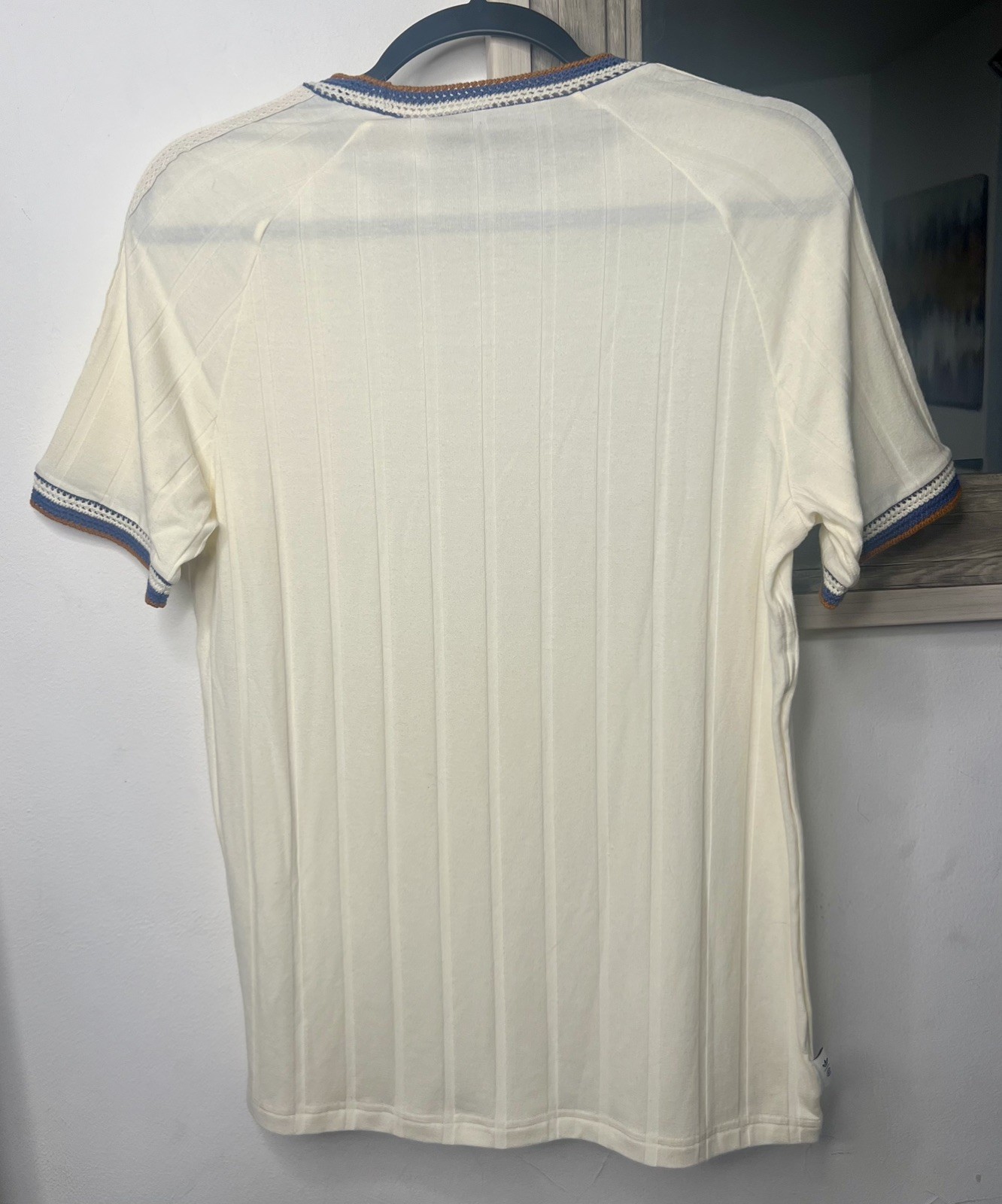New Adidas Originals CLOT Shirt Mens S Cream Knit Collar Tee