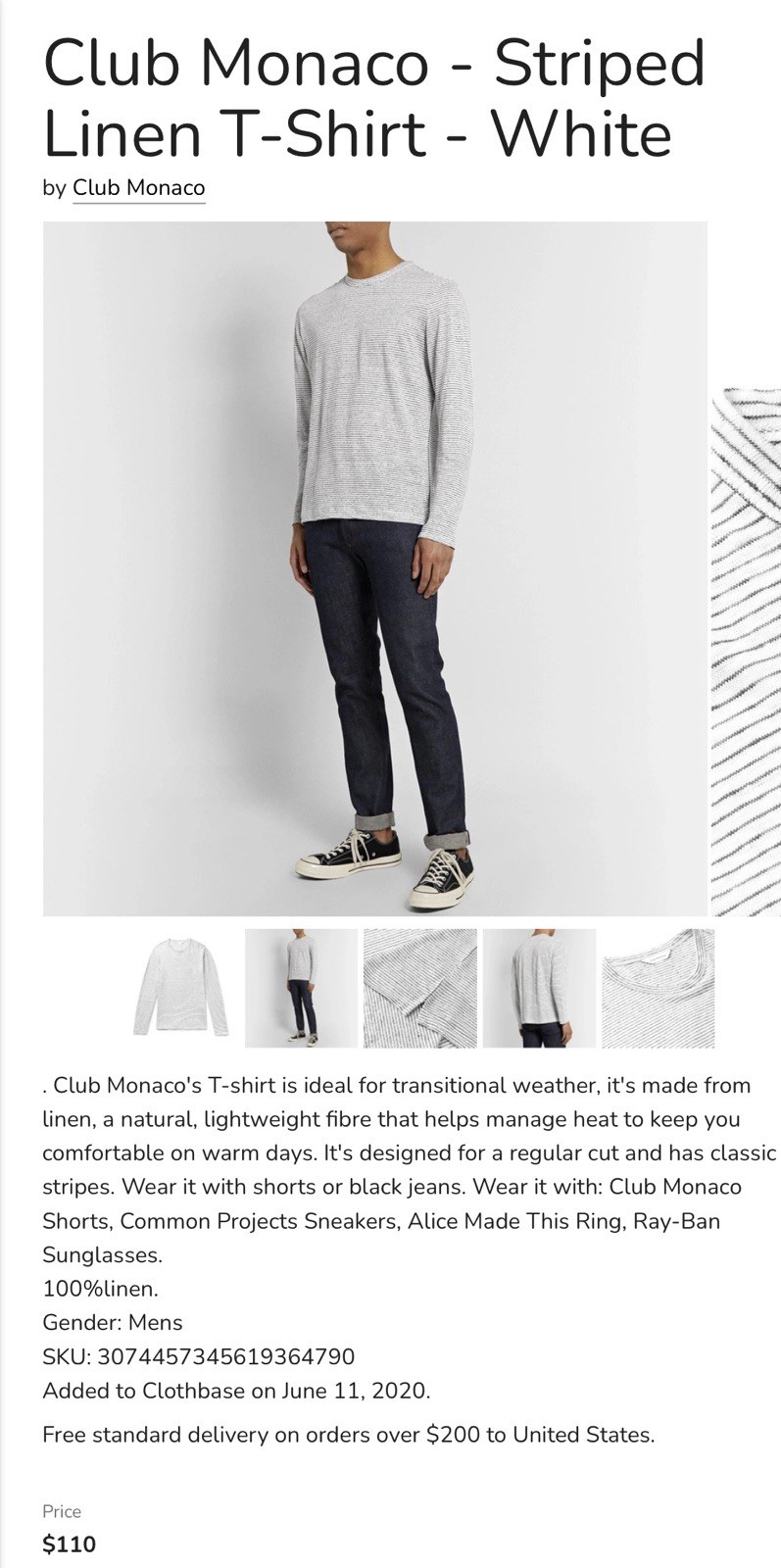 Club Monaco Striped 100% Linen Long Sleeve Shirt-XS-NWOT-Unworn-Perfect-MSRP$110