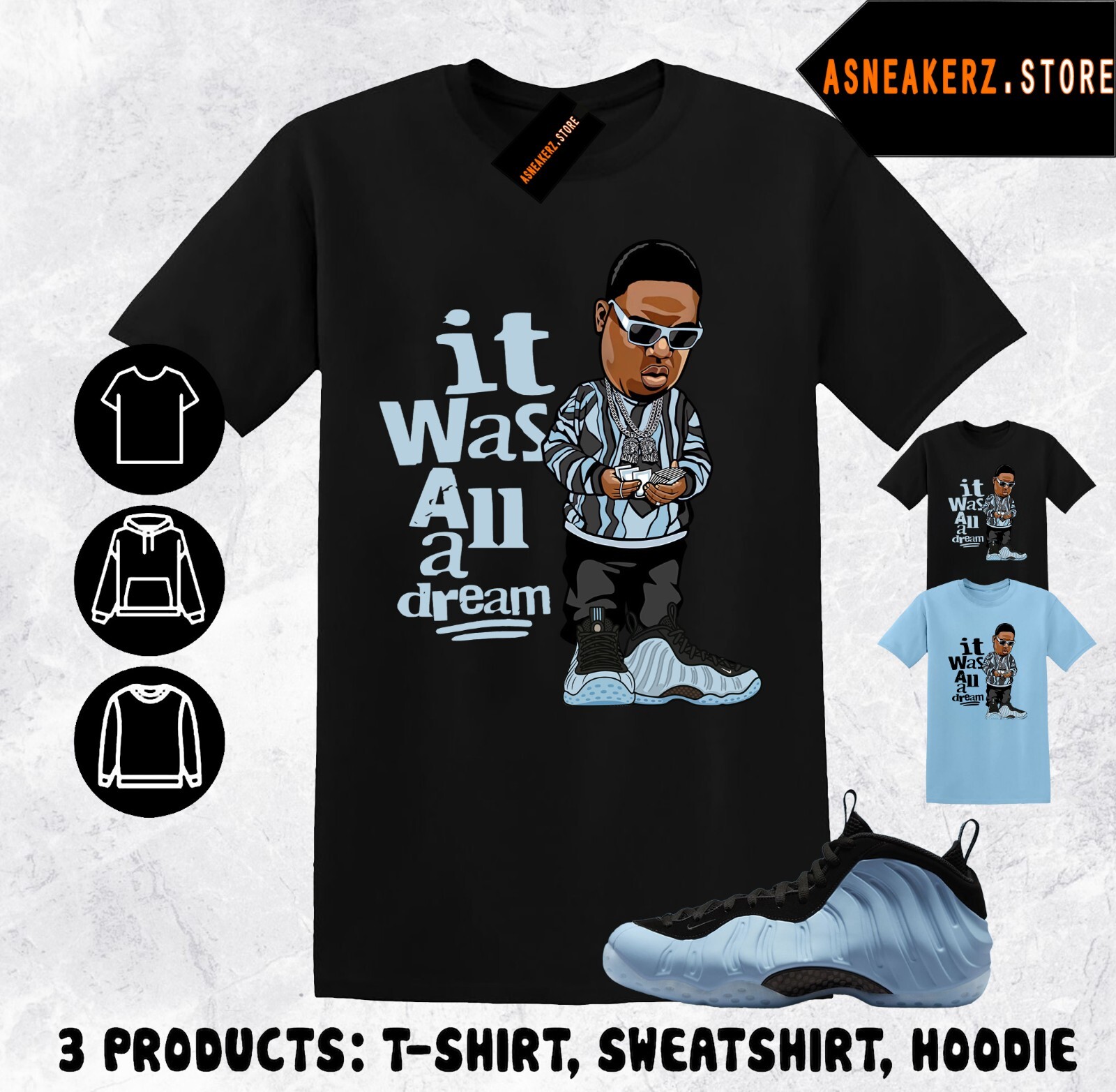 Tee Shirt Matching Foamposite One Psychic Blue Match Sneaker Sneakerhead Biggie