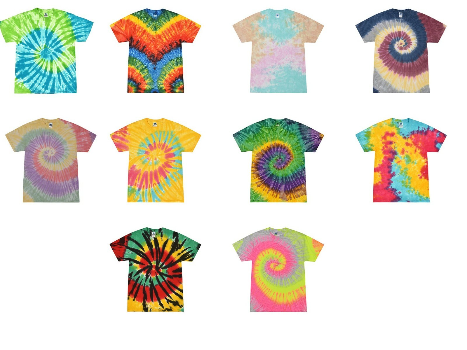Multi-Color Rainbow New Tie Dye T-Shirts, Kids and Adult S to 5XL, Cotton 100%