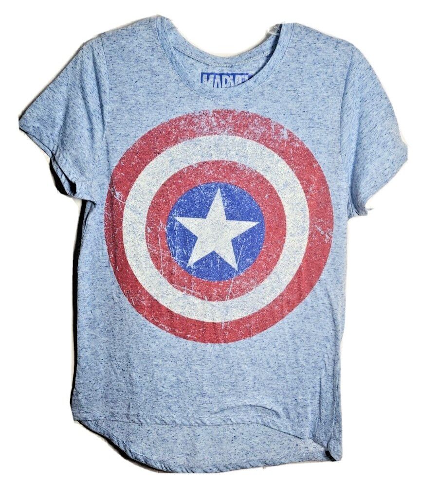 Marvel Captain America T-Shirt Teen XL Baby Blue Hi Lo Hem Lightweight Unisex
