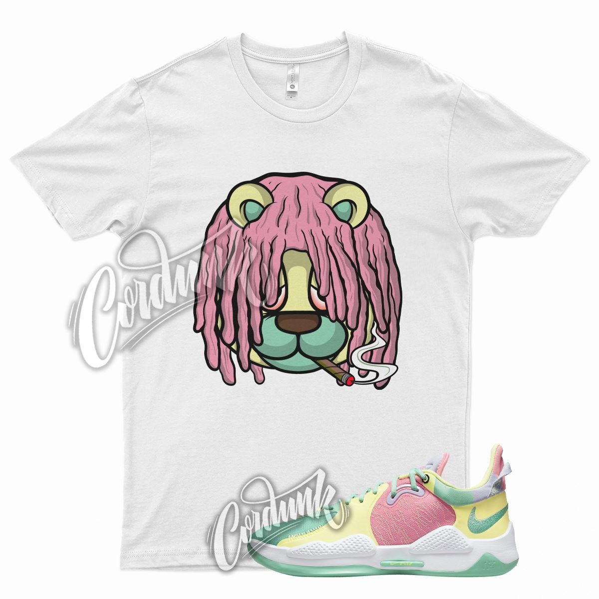 White DREAD Shirt for N PG 5 Daughters Sunset Pulse Green Pastel Purple Pink